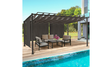 Pergola Venice toit lames orientables et 4 stores gris 3x4m