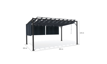 Pergola Venice toit lames orientables et 4 stores gris 3x4m