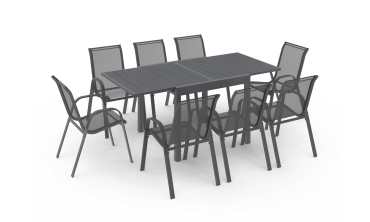 Ensemble repas extensible 8 places en polywood gris