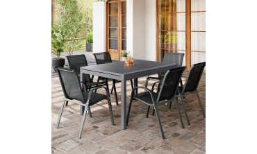 Ensemble repas extensible 12 places en polywood gris