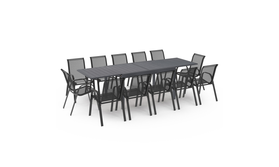 Ensemble repas extensible 12 places en polywood gris