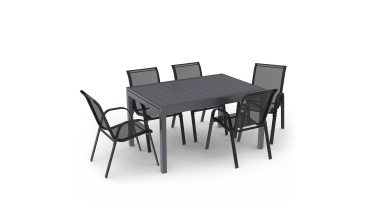 Ensemble repas extensible 12 places en polywood gris