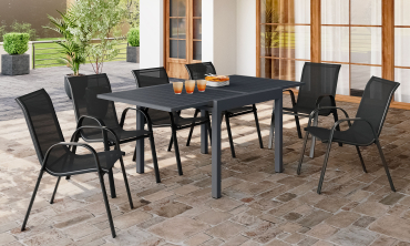 Table de jardin extensible en polywood gris anthracite 90-180cm