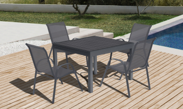 Table de jardin extensible en polywood gris anthracite 90-180cm