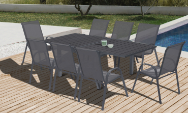 Table de jardin extensible en polywood gris anthracite 90-180cm