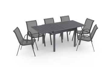 Table de jardin extensible en polywood gris anthracite 90-180cm