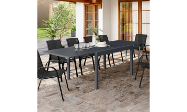 Table de jardin extensible en polywood gris anthracite 135-270cm