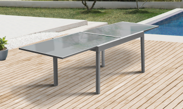 Table de jardin extensible en verre trempé 90-180cm