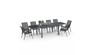 Table de jardin extensible en verre trempé gris foncé 135-270cm