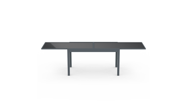 Table de jardin extensible en verre trempé gris foncé 135-270cm