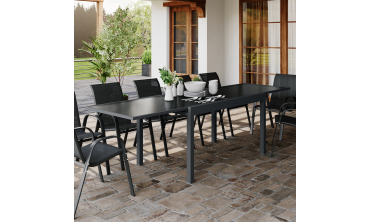 Table de jardin extensible en verre trempé gris foncé 135-270cm