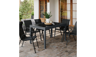 Table de jardin extensible en verre trempé gris foncé 135-270cm