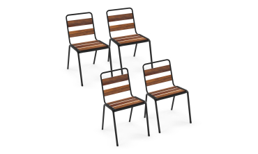 Chaises de jardin Acacia en métal et bois - lot de 4 Chaises de jardin Acacia en métal et bois - lot de 4