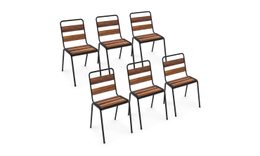 Chaises de jardin Acacia en métal et bois - lot de 6 Chaises de jardin Acacia en métal et bois - lot de 6