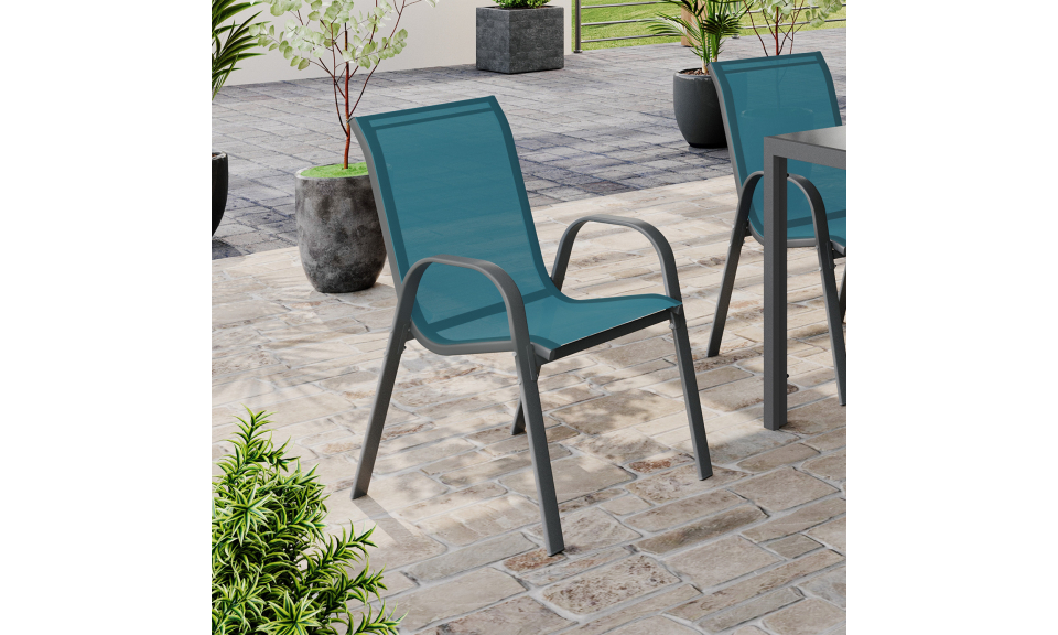 Chaises de jardin empilables en textilène bleu - lot de 6 Chaises de jardin empilables en textilène bleu - lot de 6