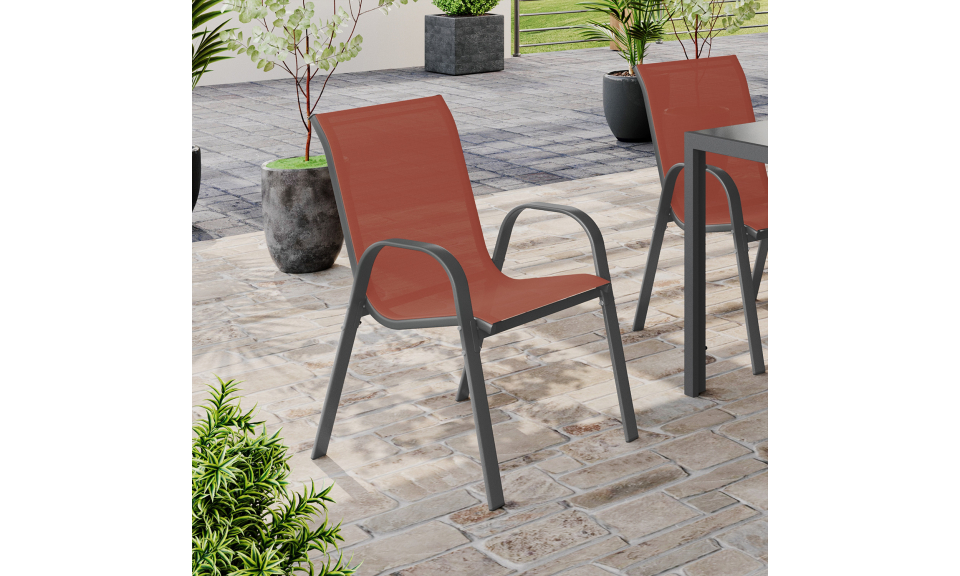Chaises de jardin empilables en textilène terracotta - lot de 6 Chaises de jardin empilables en textilène terracotta - lot de 6