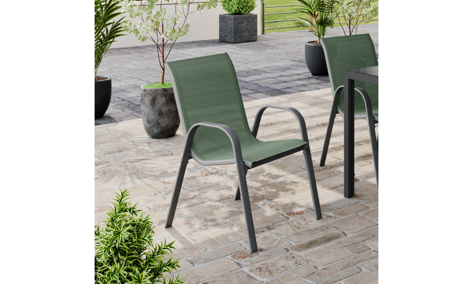 Chaises de jardin empilables en textilène vert - lot de 6