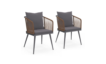 Chaises de jardin Florida en osier avec coussins - lot de 2