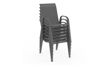 Ensemble repas Minorca 4 places en textilène et verre trempé gris anthracite Ensemble repas Minorca 4 places en textilène et verre trempé gris anthracite