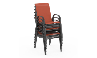 Ensemble repas Minorca 8 places en textilène et verre trempé gris, noir et terracotta Ensemble repas Minorca 8 places en textilène et verre trempé gris, noir et terracotta