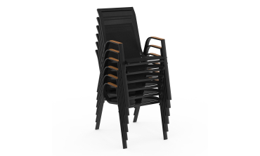 Ensemble repas Timbia 8 places noir et verre trempé effet bois Ensemble repas Timbia 8 places noir et verre trempé effet bois