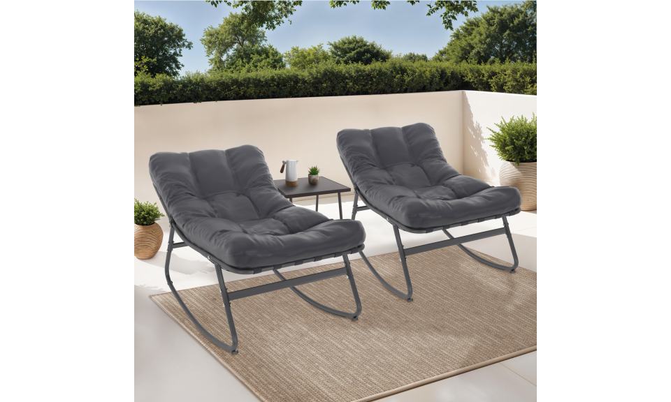 Fauteuils de jardin à bascule avec coussin gris - lot de 2 Fauteuils de jardin à bascule avec coussin gris - lot de 2