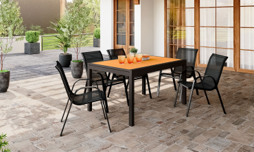 Table de jardin extensible en polywood bois et noir 135-270cm