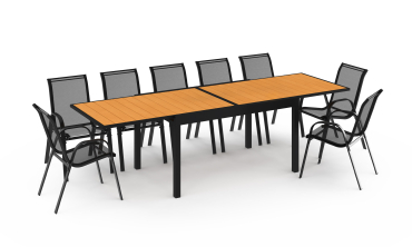 Table de jardin extensible en polywood bois et noir 135-270cm