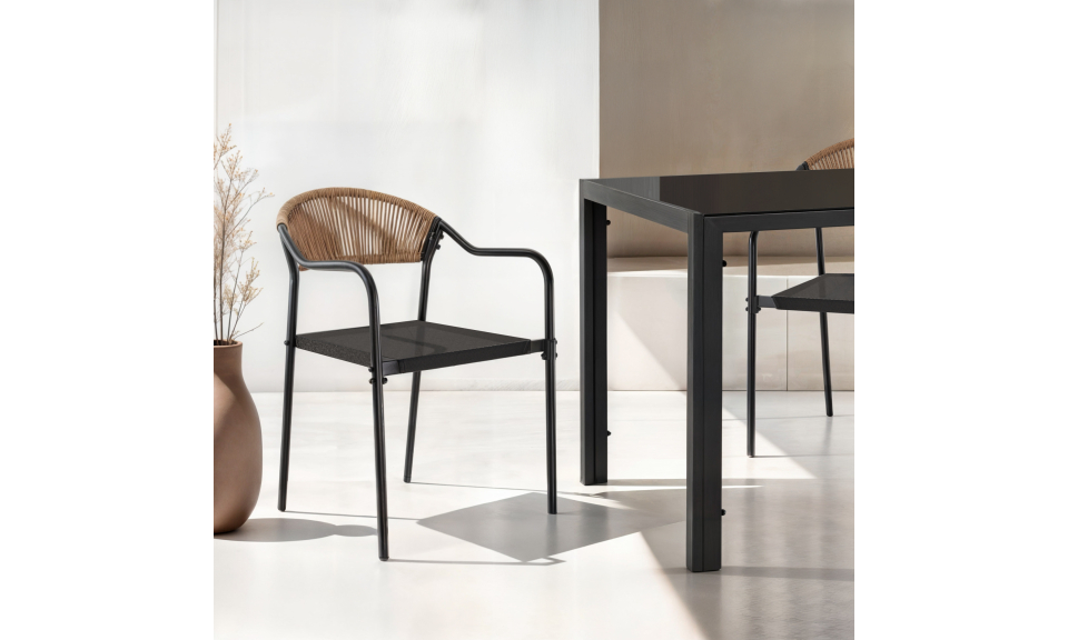 Chaises de jardin Nazare en osier et textilène - lot de 4 Chaises de jardin Nazare en osier et textilène - lot de 4
