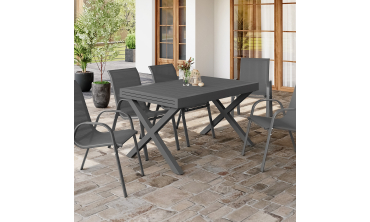 Table de jardin extensible en polywood gris anthracite et pieds croisés 135-270cm Table de jardin extensible en polywood gris anthracite et pieds croisés 135-270cm