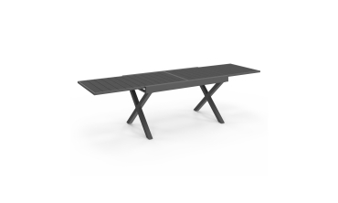 Table de jardin extensible en polywood gris anthracite et pieds croisés 135-270cm Table de jardin extensible en polywood gris anthracite et pieds croisés 135-270cm
