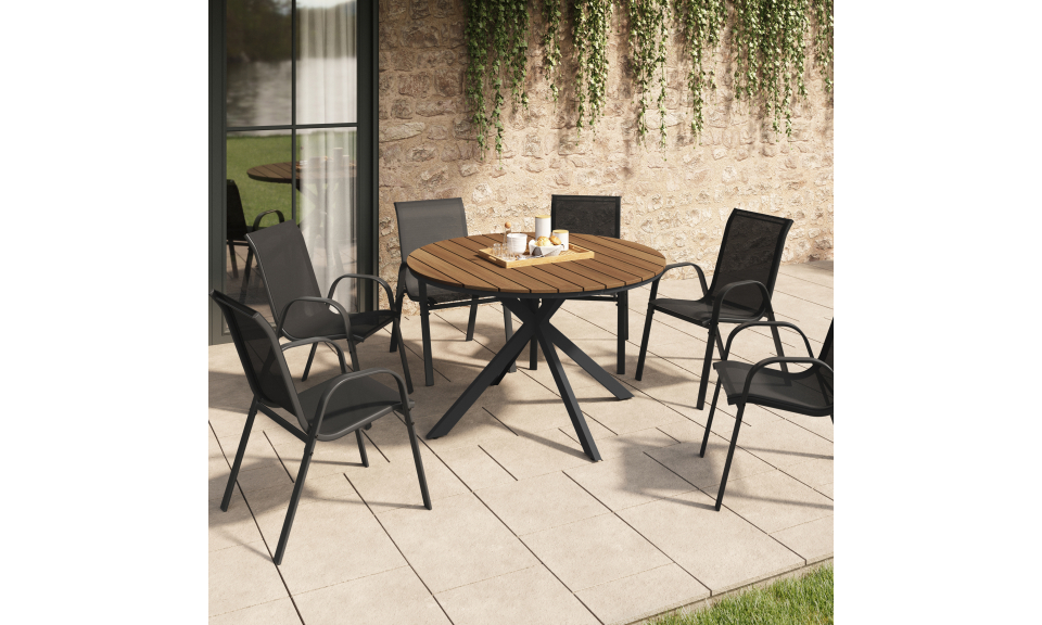 Table de jardin Milazzo ronde en polywood et pieds croisés 120cm