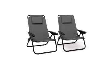 Fauteuils de jardin inclinables pliables et portables gris - lot de 2