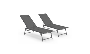 Transats inclinables Malaga 4 positions en textilène gris - lot de 2