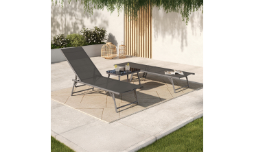 Transats inclinables Malaga 4 positions en textilène gris - lot de 2