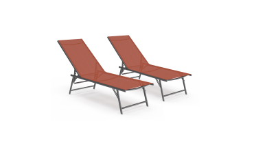 Transats inclinables Malaga 4 positions en textilène terracotta - lot de 2
