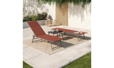Transats inclinables Malaga 4 positions en textilène terracotta - lot de 2