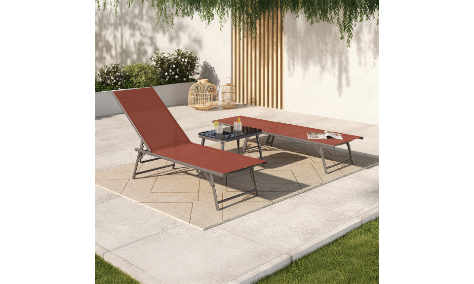 Transats inclinables Malaga 4 positions en textilène terracotta - lot de 2