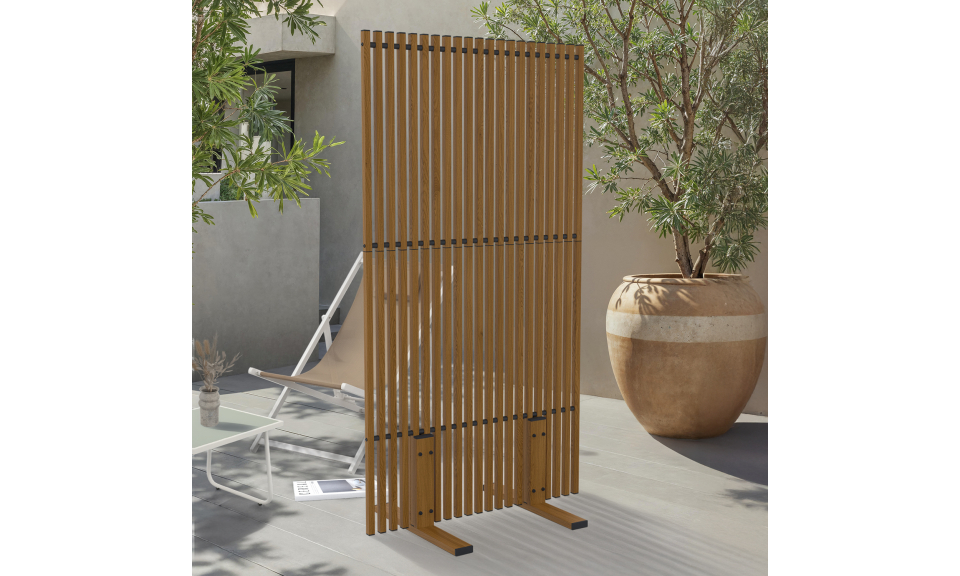 Paravent extérieur ajouré en métal effet bois 150x80cm