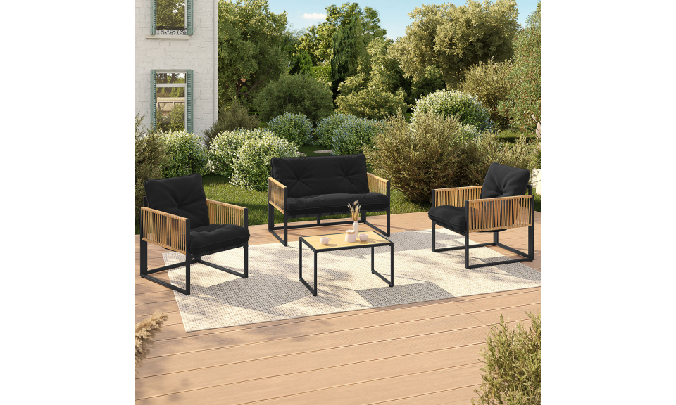 Salon de jardin Ozéa 4 places noir et cordage