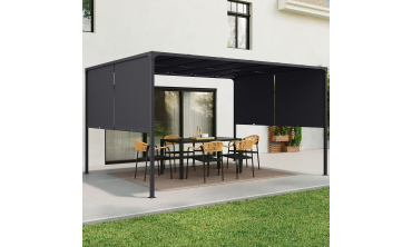 Pergola 3x4m + 2 toiles latérales coulissantes grises