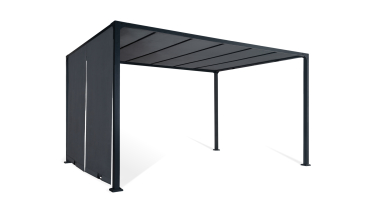 Pergola 3x4m + 2 toiles latérales coulissantes grises
