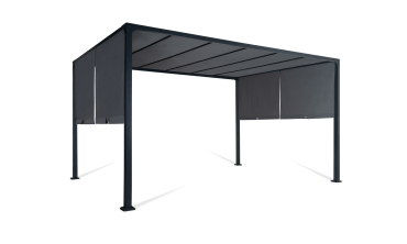 Pergola 3x4m + 2 toiles latérales coulissantes grises