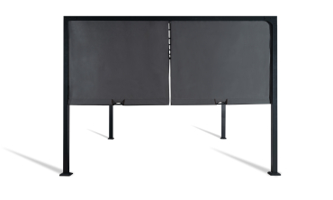 Pergola 3x4m + 2 toiles latérales coulissantes grises