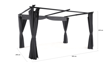 Pergola Marina 3x4m toit rétractable + 4 rideaux