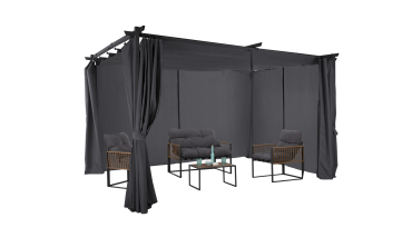 Pergola Marina 3x4m toit rétractable + 4 rideaux