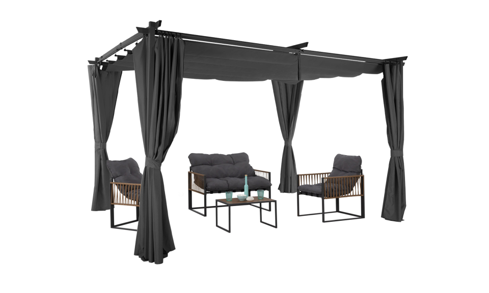 Pergola Marina 3x4m toit rétractable + 4 rideaux