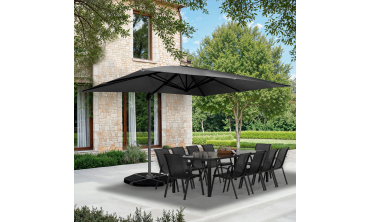 Parasol Sombra 360° rectangle gris 4x3m avec housse et dalles