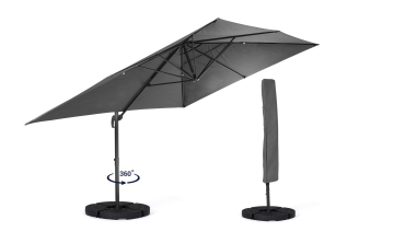 Parasol Sombra 360° rectangle gris 4x3m avec housse et dalles