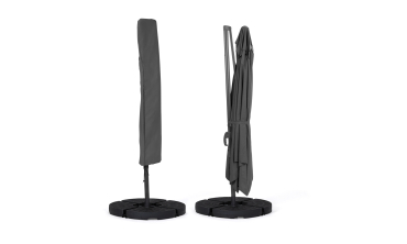 Parasol Sombra 360° rectangle gris 4x3m avec housse et dalles